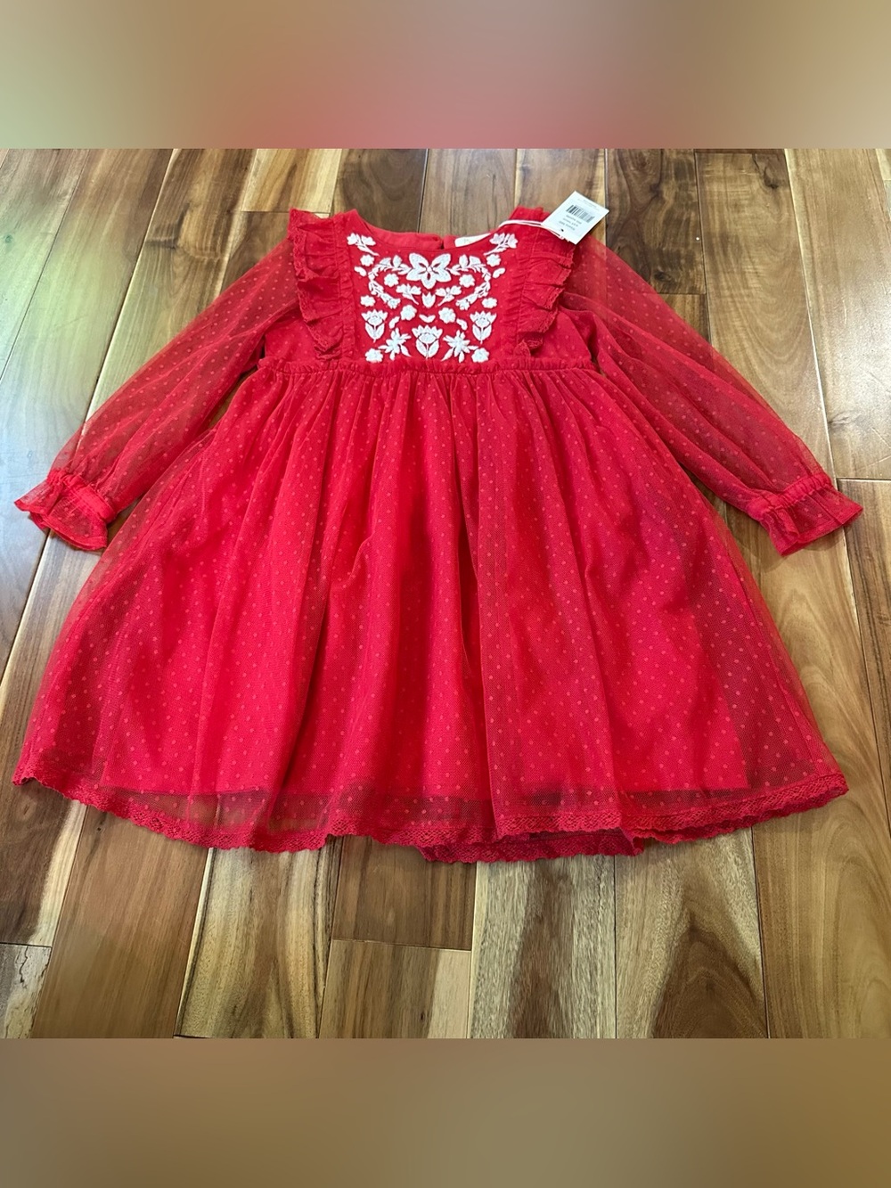 Mini Boden NWT Red Tulle Embroidered Holiday Dress 4-5Y